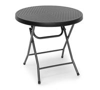 Relaxdays Table pliante de jardin BASTIAN ronde HxlxP 74 x 80 x 80 cm Camping pliable BASTIAN en aspect rotin Terrasse, noir