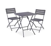 Relaxdays Table Pliante et 2 chaises pour Balcon, Aspect Bois, Acier et Plastique, Meubles terrasse, Grises