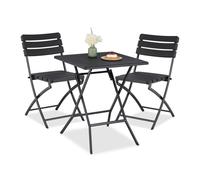 Relaxdays Table Pliante et 2 chaises pour Balcon, Aspect Bois, Acier et Plastique, Meubles terrasse, Noires