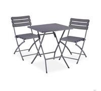 Relaxdays Table pliante et 2 chaises pour balcon, aspect bois, acier et plastique, meubles terrasse, grises