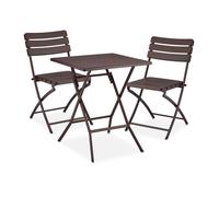 Relaxdays Table pliante et 2 chaises pour balcon, aspect bois, acier et plastique, meubles terrasse, marron