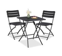 Relaxdays Table pliante et 2 chaises pour balcon, aspect bois, acier et plastique, meubles terrasse, noires