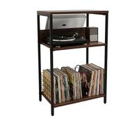 Relaxdays Table pour Platine Vinyle, 3 Niveaux, séparateurs, Fer/MDF, Marron/Noir, 65x40x30 cm
