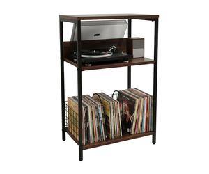 Relaxdays Table pour Platine Vinyle, 3 Niveaux, séparateurs, Fer/MDF, Marron/Noir, 65x40x30 cm