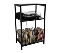 Relaxdays Table pour Platine Vinyle 3 Niveaux, séparateurs, MDF/Fer, étagère vinyles, 65x40x30 cm, Noir