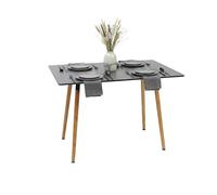 Relaxdays Table rectangulaire HxLxP 75x110x70 cm, MDF & Bambou, pour 4 Personnes, Style scandinave, Noir/Naturel