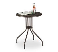 Relaxdays Table Ronde de Jardin, Aspect rotin, Petit, Plastique, métal, Stable, Robuste, 2 Personnes, HxD 74x60 cm, Brun