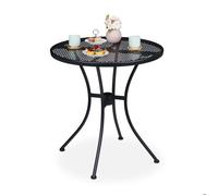 Relaxdays Table ronde de jardin, trou pour parasol, aspect grille, résistant aux intempéries, acier, HxD 72x70 cm, noir