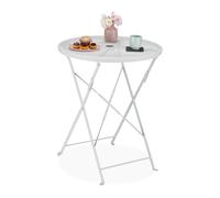 Relaxdays Table de Balcon, Trou Parasol, Motifs terrazzo, H x D : 71,5 x 60,5 cm, Acier, Pliante, Console Ronde, Blanc