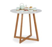 Relaxdays Table ronde – salle à manger / d'appoint blanc/nature, pieds bambou en croix, H75×D80cm