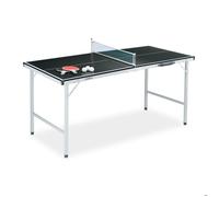 Relaxdays Table Tennis-de-Table d’intérieur, Pliant, lot, Filet, 2 Raquettes, 3 balles, HxLxP : 70 x 150 x 70 cm, Noir
