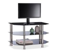Relaxdays Table TV, Noir, 3 Supports de Verre trempé, Pieds caoutchoutés, Acier Inoxydable, 49x80x45 cm, Noir/argenté