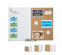 Relaxdays Tableau Blanc combiné 2 en 1, Panneau en liège, magnétique, Cadre en alu, Rangement, 90x120 cm, Blanc/Naturel