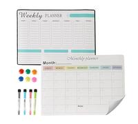 Relaxdays Tableau blanc magnétique pour réfrigérateur, agenda hebdomadaire et mensuel, effaçable, 4 stylos, 6 aimants