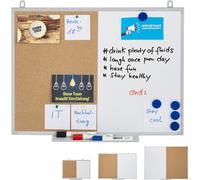 Relaxdays Tableau Blanc combiné 2 en 1, Panneau en liège, magnétique, Cadre en alu, Rangement, 45 x 60 cm, Blanc/Naturel