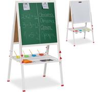 Relaxdays Tableau pour Votre Enfant, Double Face, magnétique, Hauteur réglable, 122-160 x 65 x 69 cm, Blanc