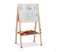 relaxdays Tableau Droit Enfant Blanc et pour Craie, réglable en Hauteur, chevalet en Bois, 102-135 x 55 x 52 cm, Nature, métal
