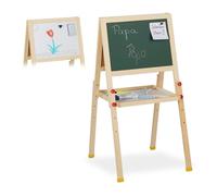 Relaxdays 10027237 Tableau droit enfant, magnétique deux côtés, craie et marqueur, réglable en hauteur, HlP 77x39x44,5 cm, nature, bois, Taille Unique