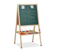 Relaxdays Tableau droit enfant réglable en hauteur et magnétique, en bois, Blanc et à craie,122-160 x 65 x 69 cm,nature