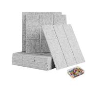Relaxdays Tableau en Feutre 12 pcs, carrés Autocollants 30x30 cm, punaises incluses, Gris