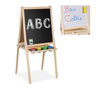 relaxdays Tableau Enfant 2 en 1, à Craie et magnétique, Hauteur réglable, avec Accessoires, chevalet Bois, Nature