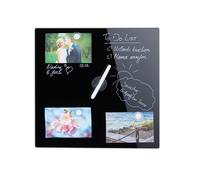 Relaxdays Tableau magnétique, panneau d’affichage, pense-bête, 3 aimants, verre, 40x40 cm, noir