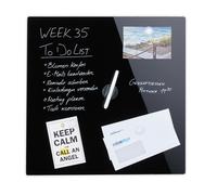 Relaxdays Tableau magnétique, panneau d’affichage, pense-bête, 3 aimants, verre, 50x50 cm, noir