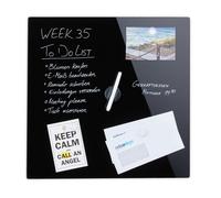 Relaxdays Tableau magnétique, panneau d’affichage, pense-bête, 3 aimants, verre, 50x50 cm, noir