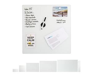 Relaxdays Tableau mémo magnétique, Verre Protecteur, Panneau Pense-bête, 3 aimants, 50x50 cm, blanc