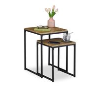 Relaxdays Table d’appoint Jeu de 2, empilable, Design Industriel, gigognes, 2 Tailles, carrées, métal, Effet Bois,Noir