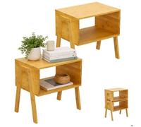 Relaxdays Lot 2 tables de chevet bambou empilables
