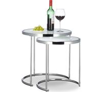 relaxdays Tables d'ensemble rondes verre laiteux