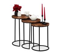 Relaxdays Table gigogne, Jeu de 3, d’appoint Ronde Bois de Mangue, Design Industriel, métal Noir, 3 Tailles, Couleurs, Fer, 57,5 x 41 x 41 cm