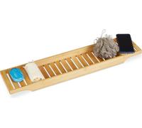 Relaxdays Pont de baignoire en bambou HxlxP: 4,5 x 68,5 x 14,5 cm plateau de bain tablette de baignoire salle de bain, nature, Bamboo