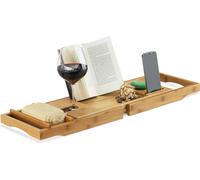 Relaxdays Pont de baignoire bambou baignoire extensible salle de bain serre-livre HxlxP: 19 x 107,5 x 23 cm, nature