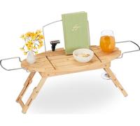 relaxdays Tablette de bain extensible en bambou
