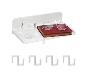 Relaxdays Tablette de lit, Mini Table de Chevet à Coller, Couchage Mezzanine, HxLxP: 8,5x30x15,5 cm, Plastique, Blanc