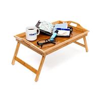 Relaxdays Tablette de Lit pliable Plateau Petit Déjeuner au Lit pliant en bambou laqué bois H x l x P: 25 x 52 x 33 cm avec poignées transport table appoint table de service, nature