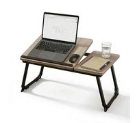 Relaxdays Tablette pour Ordinateur Portable Pliable, réglable, métal/MDF, Aspect Bois/Noir, 23,5 x 56 x 33 cm