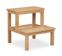 Relaxdays Tabouret, 2 marches, en Bambou, Charge maximale : 100 kg, Enfant, Quotidien, HLP : 40 x 40 x 40,5 cm, Nature