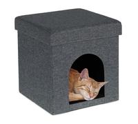 Relaxdays Tabouret à chat, refuge pour animaux, grotte petits chiens, H x L x P : 38,5 x 37 x 37 cm, gris