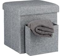 relaxdays Tabouret avec espace de rangement 10020369_111 gris