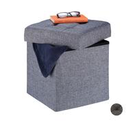 Relaxdays Tabouret avec Espace de Rangement, Pliable, Rembourrage Doux, matelassé, Tissu, HLP 41 x 38 x 38 cm, Gris, MDF, Mousse, Taille Unique