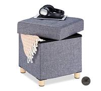 Relaxdays Tabouret avec Espace de Rangement, Rembourrage Doux, matelassé, Tissu, siège, HxLxP: 39 x 38 x 38 cm, Gris, Taille Unique