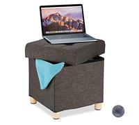 Relaxdays Tabouret avec Espace de Rangement, Rembourrage Doux, matelassé, Tissu, siège, HxLxP: 39 x 38 x 38 cm, Marron, Taille Unique