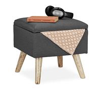 Relaxdays Tabouret avec Espace de Rangement, rembourré Lin Artificiel, Pieds en Bois, Couvercle, HlP 40x40x40cm, Gris