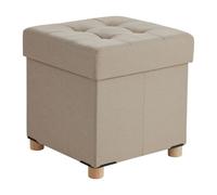Relaxdays Tabouret carré avec rangement rembourré 38x38x38 cm lin pieds en bois beige