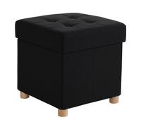 Tabouret Relaxdays avec Rangement, rembourré, H x L x P : 38 x 38 x 38 cm, en Lin, Pieds en Bois, Tabouret carré, Noir