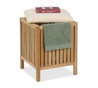 Relaxdays Tabouret avec rangement, capacité : 30 litres, H x L x P : 51 x 38 x 38 cm, nature et beige