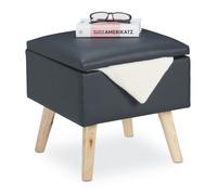 Relaxdays Tabouret et Espace de Rangement, Cuir synthétique, HlP: 40x40x40 cm, Couvercle, dé siège rembourré, Gris foncé